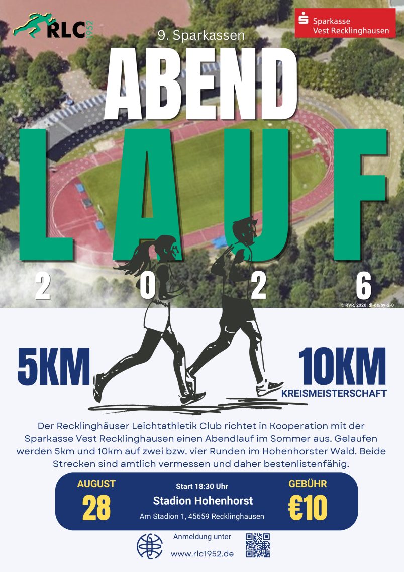 Flyer zum 9. Sparkassen Abendlauf 2026 mit Datum, Startzeit und Anmeldedaten